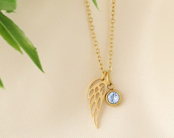 Tiny Wing Necklace - Angel Wing Birthstone Necklace - Dainty Wing Necklace - Minimalist Memorial Necklace - Simple Memorial Jewelry