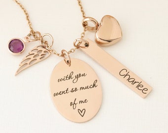 With You went so Much of Me Memorial Necklace / Loss of Spouse Gift / Condolences Jewelry / Sympathy Gift / Heart Urn Necklace