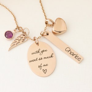 With You went so Much of Me Memorial Necklace / Loss of Spouse Gift / Condolences Jewelry / Sympathy Gift / Heart Urn Necklace