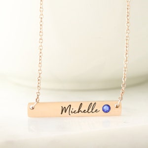 Collar de barra personalizado - Collar con nombre y piedra de nacimiento - Collar con piedra de nacimiento y nombres - Collar de barra con piedra de nacimiento - Collar de barra con nombre