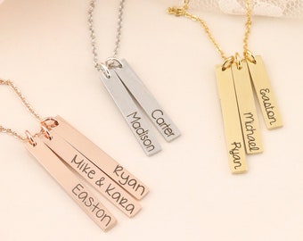 Personalized Bar Necklace - Name Bar Necklace - Jewelry for Mom - Vertical Bar Necklace - Bar Necklace with Names for Mom