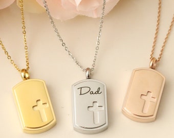 Dog Tag Urn Necklace - Urn Memorial Necklace - Cross Urn Necklace - Cross Urn Jewelry - Dogtag Urn Necklace - Dad Urn Necklace