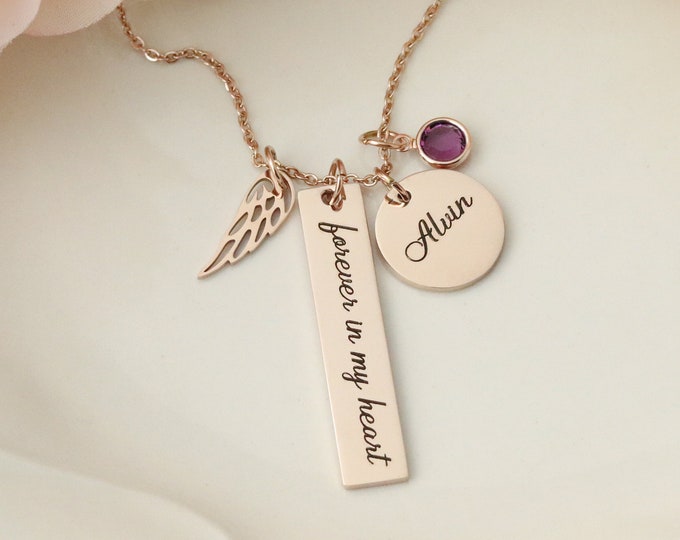 Forever in My Heart Personalized Memorial Necklace - Custom Memorial Necklace - Memorial Keepsake Jewelry - Personalized Memorial