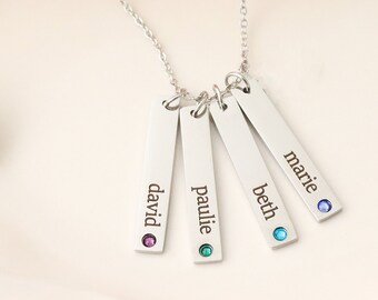 Birthstone Jewelry - Mothers Jewelry - Birthstone Bar Necklace - Family Jewelry Personalized Birthstone Necklace - Birthstone Name Necklace