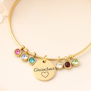 Birthstone Bangle - Grandmothers Bracelet - Bracelet with Birthstones - Birthstone Bracelet - Mommy Jewelry - Gold Grandma Bracelet