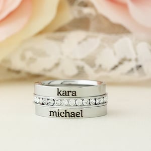 Personalized Ring Set - Engraved Stackable Ring - Mothers Rings - Ring with Name Personalized - Stacking Ring - Name Ring - Engraved Rings