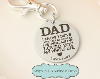 Loved You My Whole Life Dad Keychain - Fathers Day Gift - Gift for Dad from Daughter - Best Dad Ever Keychain, Personalized Keychain for Dad