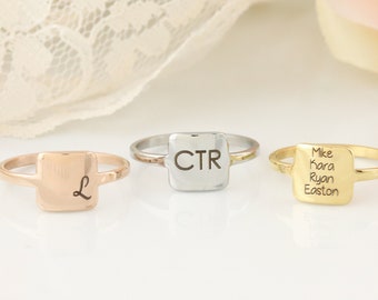 Personalized Square Ring / Tiny Stackable Ring / Initial Stacking Ring / CTR Ring / Name Ring / Family Names Ring / Geometric Ring