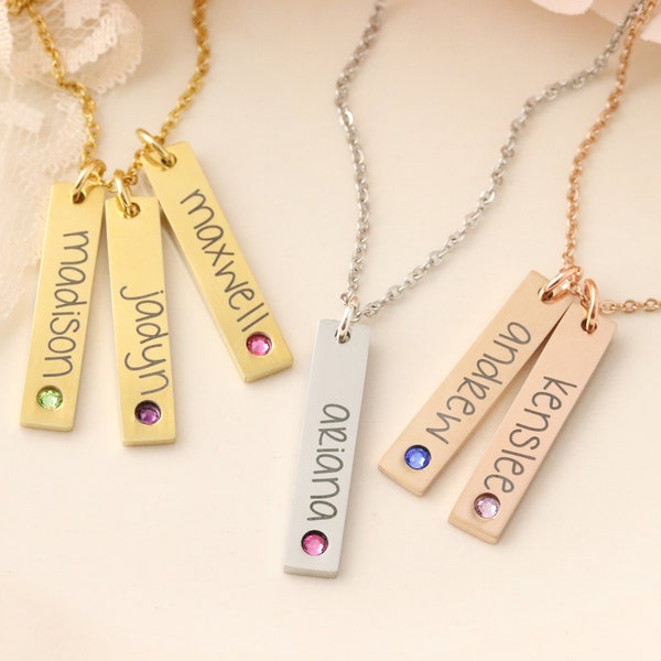 Personalized Birthstone Bar Necklace - Vertical Bar Necklace - Name & Birthstone Necklace - Personalized Bar Necklace - Bar Necklace for Mom