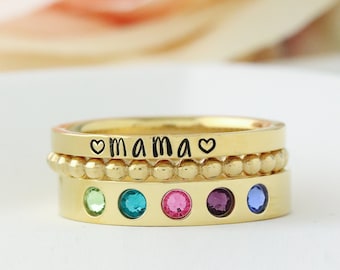 Mothers Day Gift | Mothers Ring Set | Stackable Mothers Ring | Birthday gift for Mom | Family Birthstone Ring | Multi Stone Ring | Name Ring