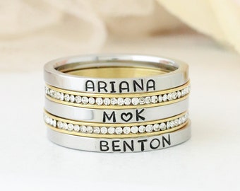 Minimalist Name Ring | Skinny Stackable Ring | Personalized Rings | Mothers Ring Set | Stacking Ring | Custom Name Ring | Engraved Rings