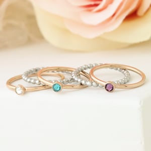 Dainty Stackable Birthstone Ring | Mothers Ring Set | Birthstone Stacking Ring | Dainty Birthstone Ring | Rose Gold Birthstone Ring for Mom