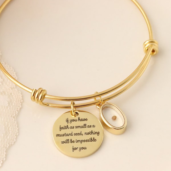 Mustard Seed Bracelet - Inspirational Christian Gift - Matthew 17:20 Necklace - Faith as small as a mustard seed - Mustard Seed Charm