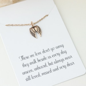 Double Angel Wing Memorial Necklace - Those we love don&#39;t go away - Angel Wing Birthstone Necklace - Simple Memorial Necklace - Angel Wing