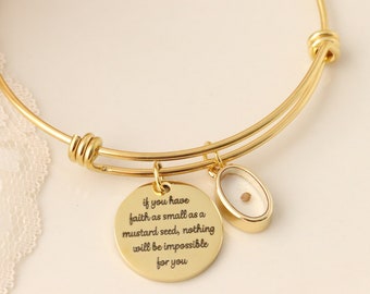 Mustard Seed Bracelet - Inspirational Christian Gift - Matthew 17:20 Necklace - Faith as small as a mustard seed - Mustard Seed Charm