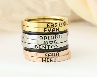Gold Minimalist Name Ring | Skinny Stackable Ring | Personalized Rings | Mothers Ring Set | Stacking Ring | Custom Name Ring | Engraved Ring