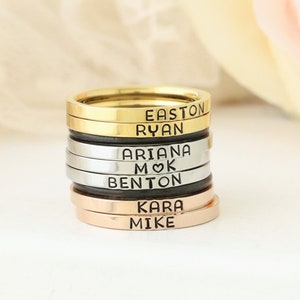 Gold Minimalist Name Ring | Skinny Stackable Ring | Personalized Rings | Mothers Ring Set | Stacking Ring | Custom Name Ring | Engraved Ring