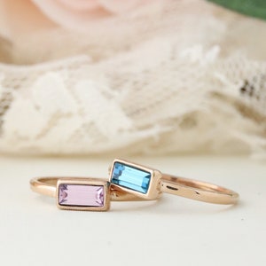 Baguette Birthstone Ring / Baguette Ring / Mothers Ring Set / Birthstone Stacking Rings / Dainty Birthstone Ring / Birthstone Ring for Mom