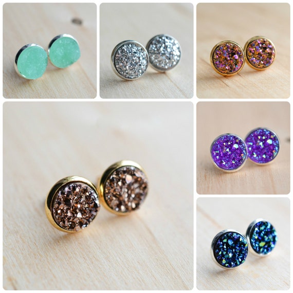 Druzy Stud Earrings, Stainless Steel Druzy Earrings, Silver Studs, Druzy  Earrings, Stud Earrings, Gift for Her, Rose Gold Druzy, Black Druzy 