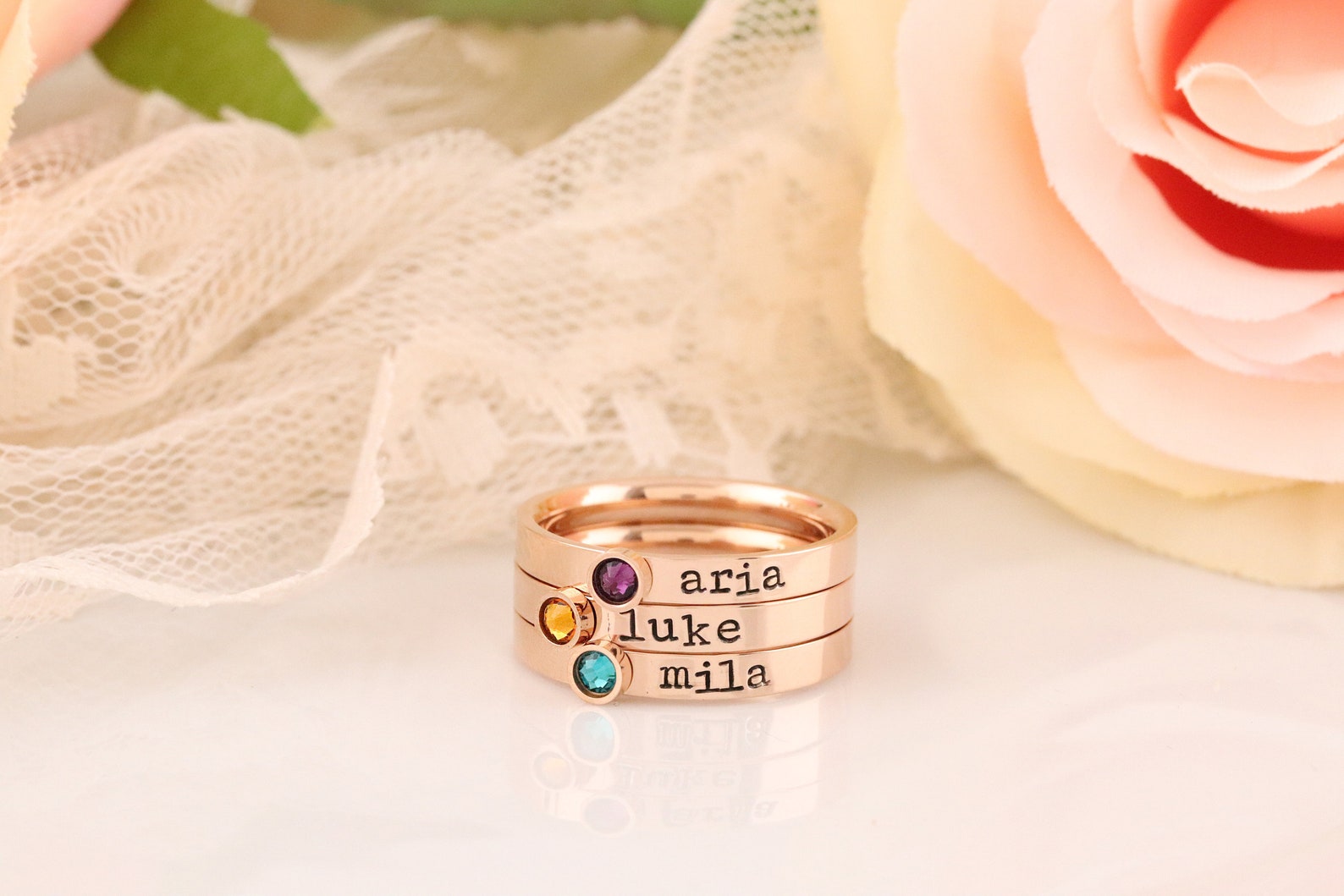 Stackable Mothers Rings Examples Stackable Mothers Ring Name Birthstone Ring Ring With - Etsy