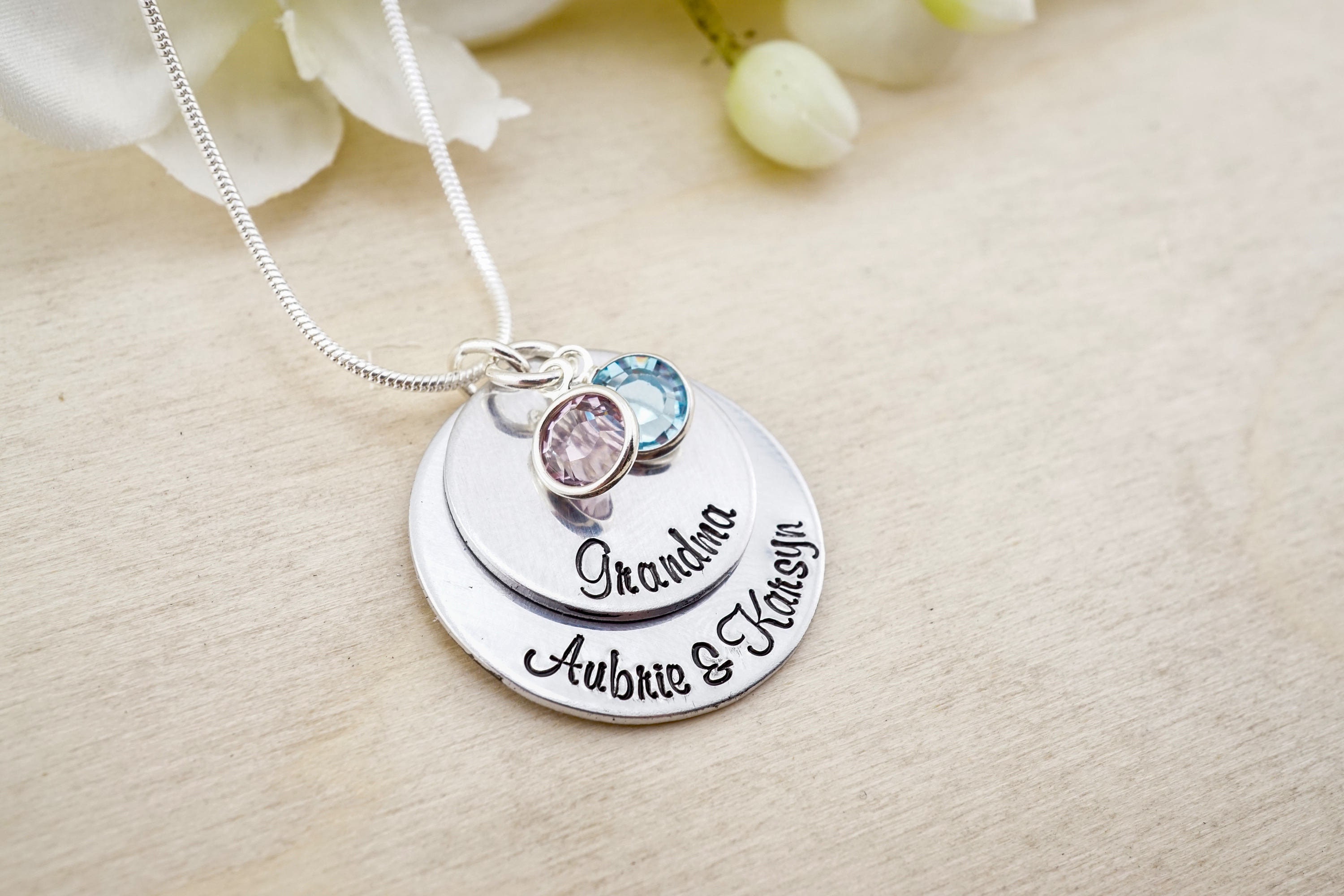 Grandma Necklace Personalized Grandmothers Jewelry Engraved Mothers
