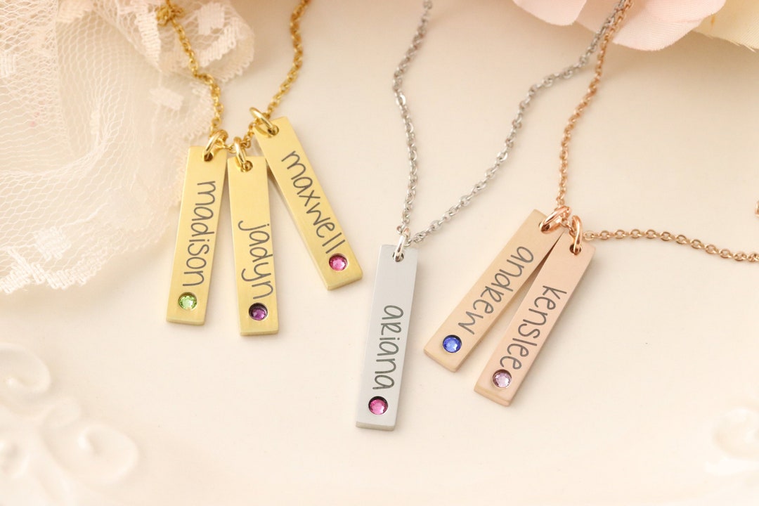 Personalized Birthstone Bar Necklace Vertical Bar Necklace - Etsy