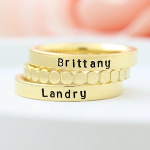 Gold Stackable Ring | Personalized Rings | Mothers Rings | Hand Stamped Ring  Stackable Ring | Name Ring | Engraved Rings | Custom Name Ring