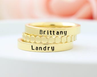 Gold Stackable Ring | Personalized Rings | Mothers Rings | Hand Stamped Ring  Stackable Ring | Name Ring | Engraved Rings | Custom Name Ring
