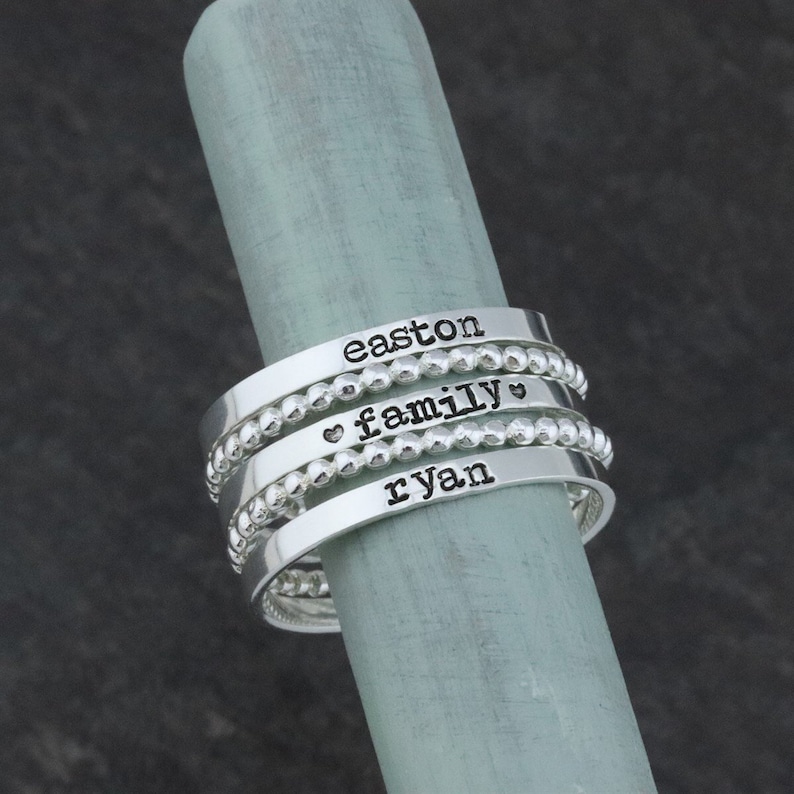 Personalized Ring Mothers Rings Hand Stamped Ring Etsy