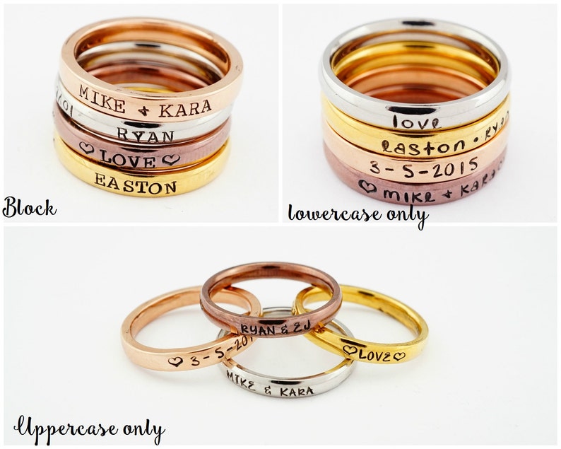 Personalized Stackable Ring Personalized Ring Mothers Rings Hand Stamped Ring Ring with Names Stacking Ring Name Ring Engraved image 7