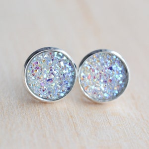 Diamond Druzy Earrings - Clear Druzy Earrings - Crystal Druzy Earrings - Druzy Post Earrings - Bridesmaids Gifts - Crystal Earrings