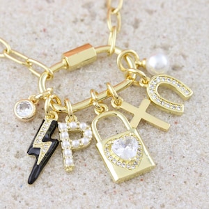 Custom Charm Necklace | Carabiner Charm Necklace | Design Your Own Charm Necklace | Charm Bar | Create Your Own Charm | Gold Charm Necklace