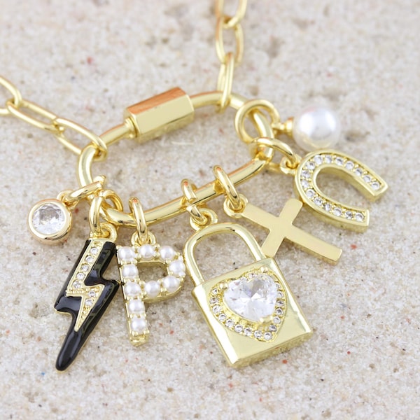 Custom Charm Necklace | Carabiner Charm Necklace | Design Your Own Charm Necklace | Charm Bar | Create Your Own Charm | Gold Charm Necklace