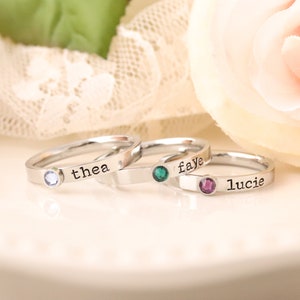 Stackable Mothers Ring Name Birthstone Ring RIng with Names and Birthstones, Personalized ring Stacking mothers rings, stamped name ring image 5