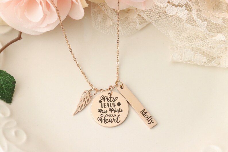 Rose Gold Pet Memorial Necklace - Pet Urn Necklace - Pets Leave Pawprints on Our Hearts - Dog Urn Necklace - Dog Memorial Necklace - image 2