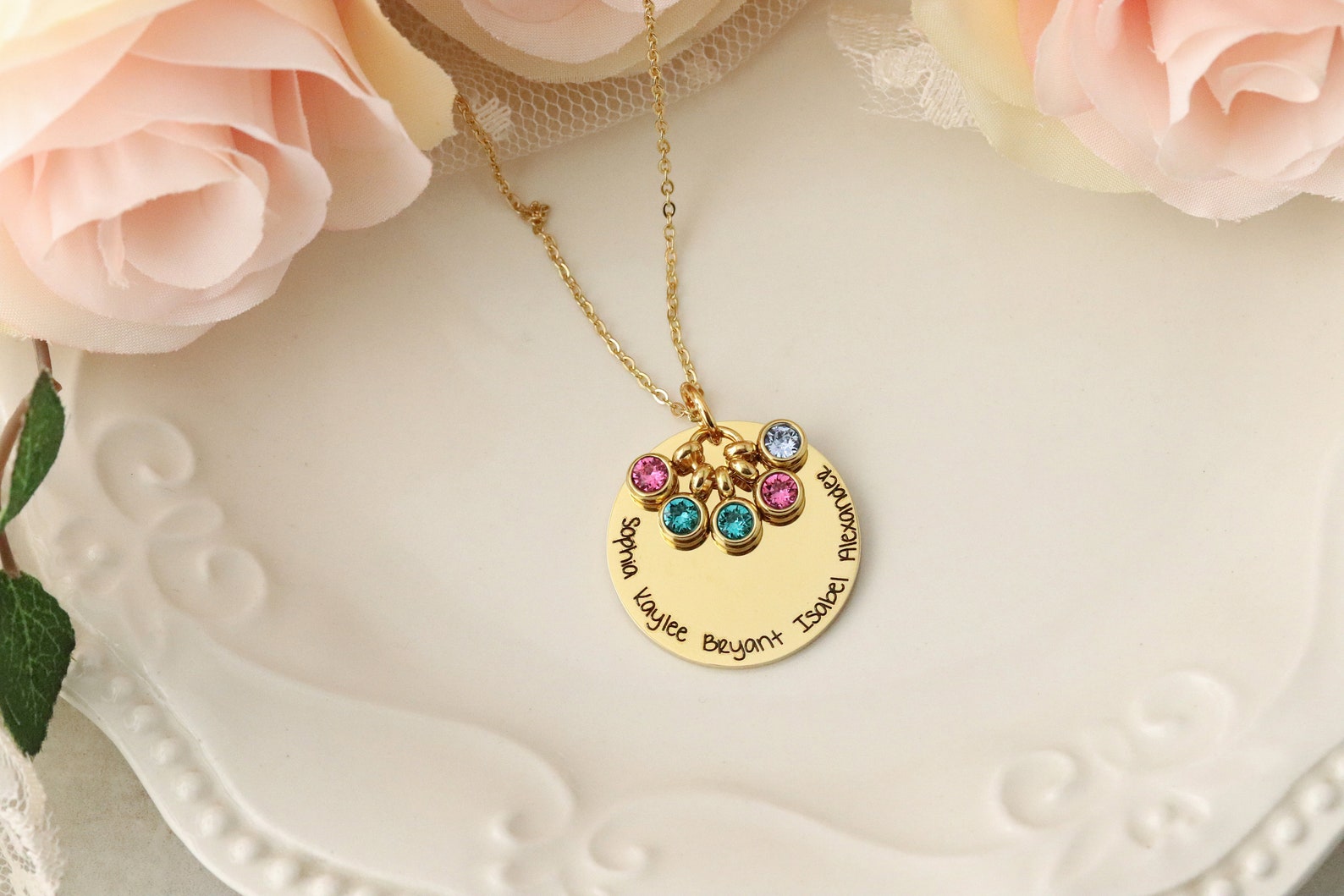 Birthstones And Necklace For Grandma With Grandkids Names Grandma