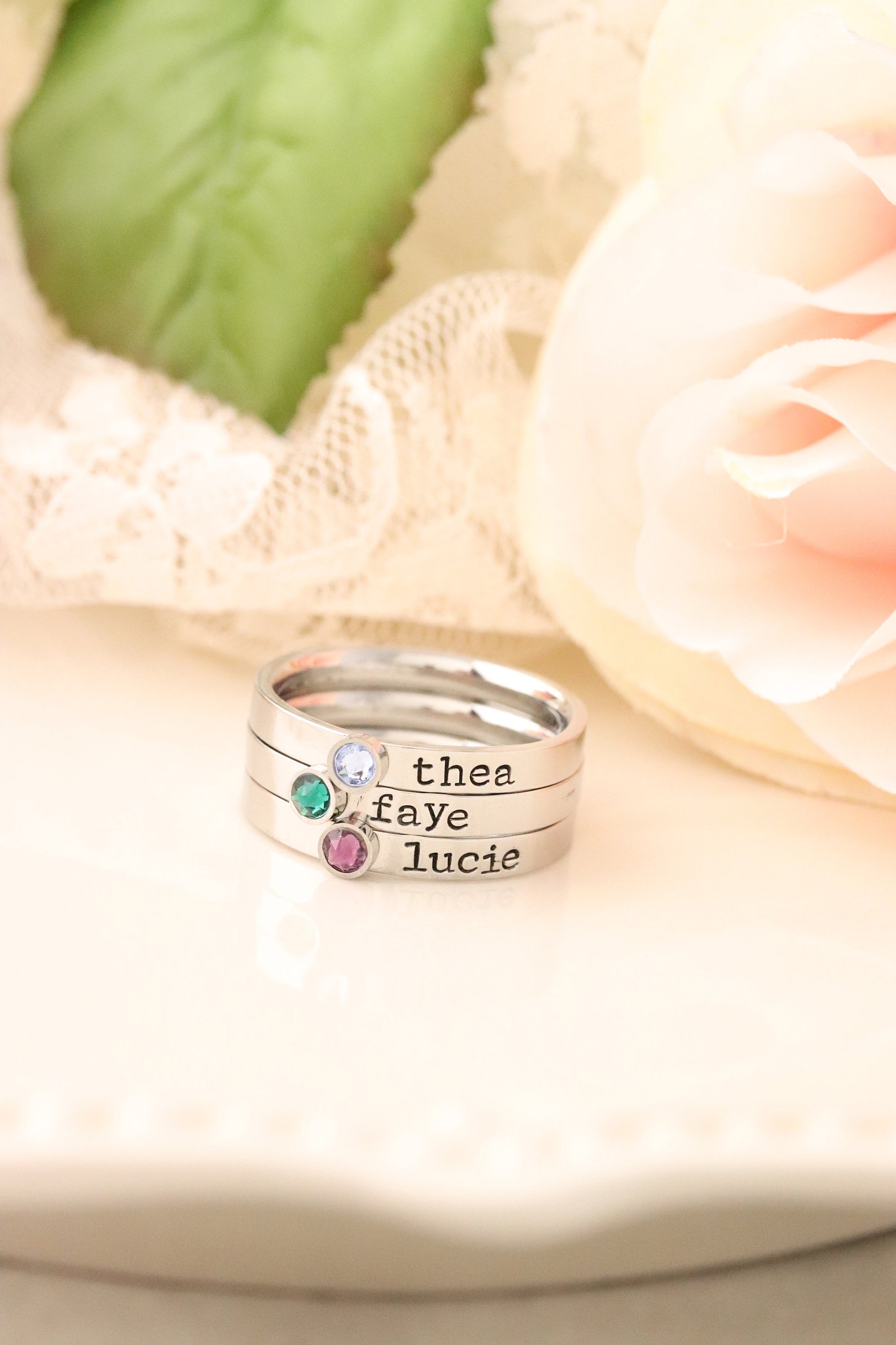 Stackable Mothers Rings Examples Stackable Mothers Ring Name Birthstone Ring Ring With | Etsy