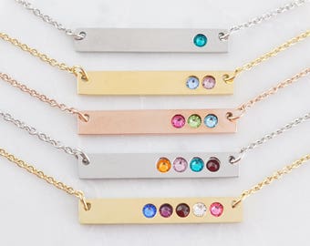 Birthstone Bar Necklace - Birthstone Necklace for Mom - Necklace with Birthstones - Personalized Gifts For Mom - Gold Bar Necklace