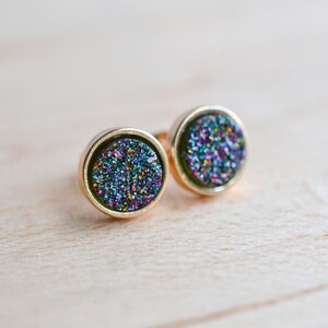 Rainbow Druzy Earrings - Galactic Druzy Earrings - Multicolor Druzy Earrings - Gunmetal druzy earrings, Galactic earrings - trendy earrings
