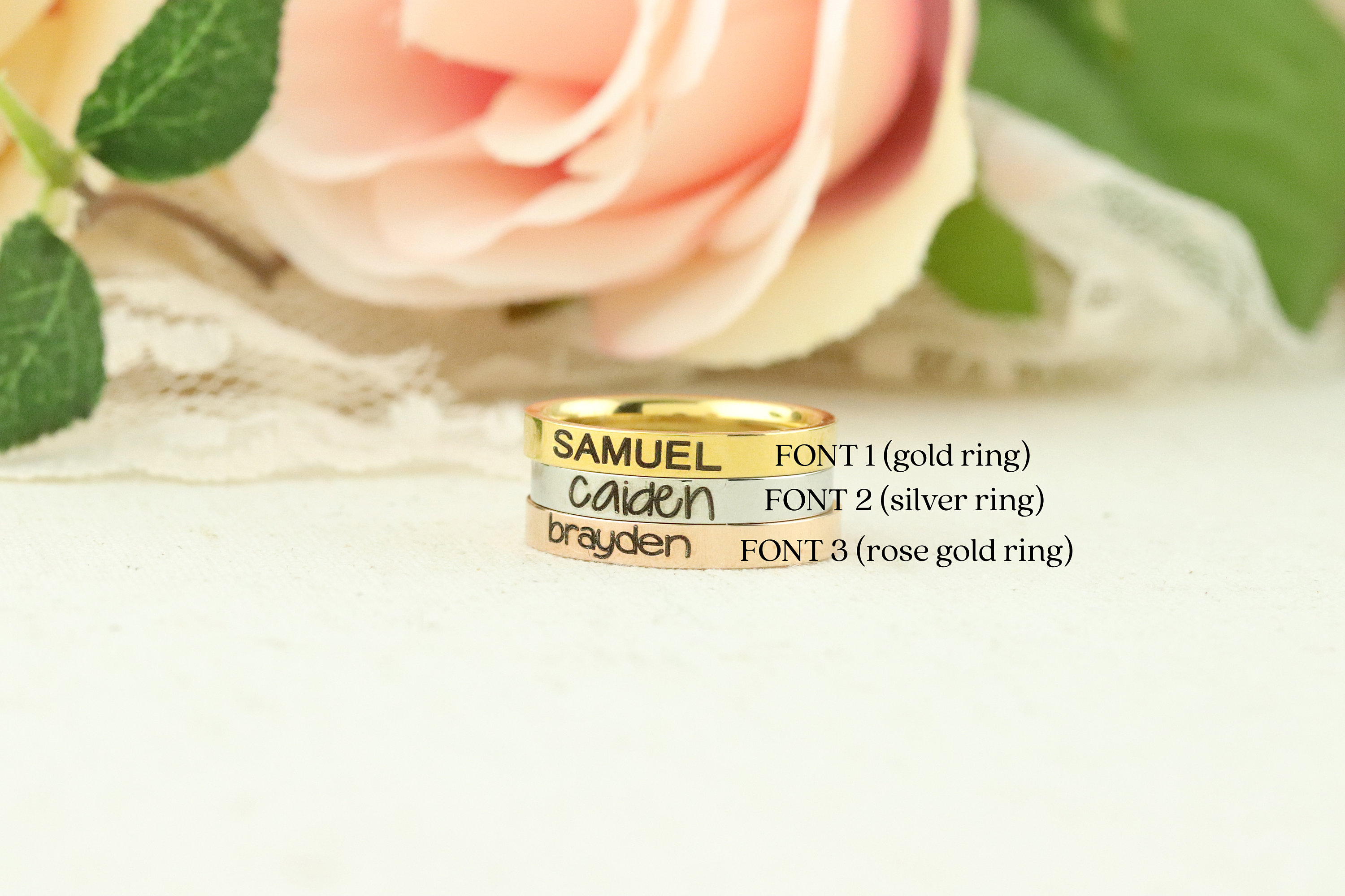 Stackable Rings Engraved Engraved Stackable Ring - Personalized Ring - Mothers Rings - Ring With ...