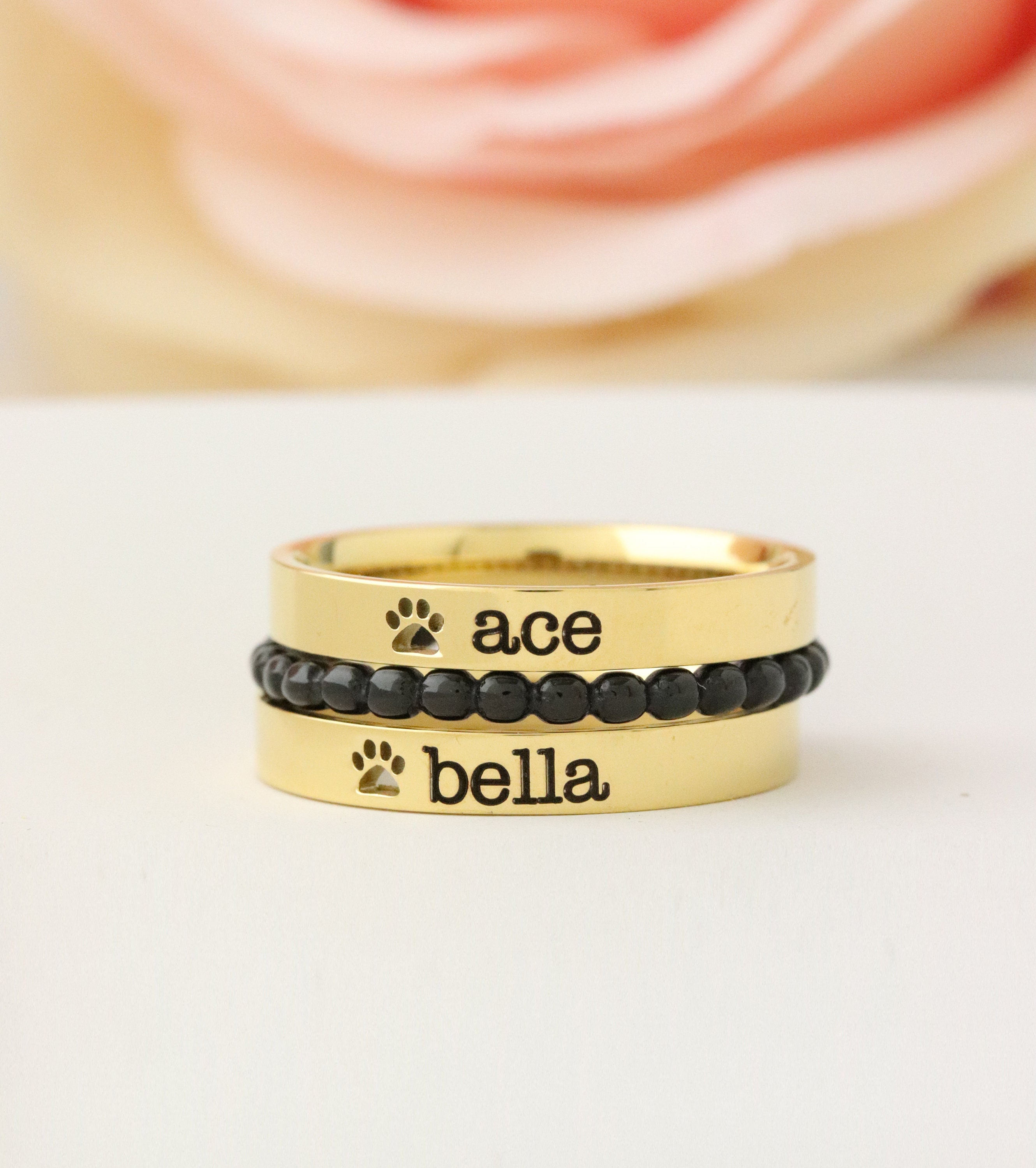 Personalized Pet Ring Pet Name Ring Paw Print Name Ring Etsy