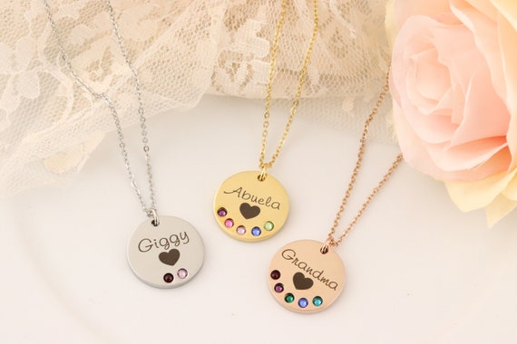 Personalized Disc Necklace With Birthstones | My Name Necklace Canada