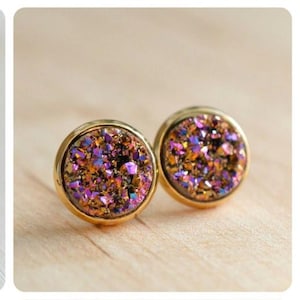 Pendientes de botón con drusa - Pendientes con drusa - Pendientes de poste con drusa - Pendientes de dama de honor - Joyas de dama de honor - Pendientes brillantes