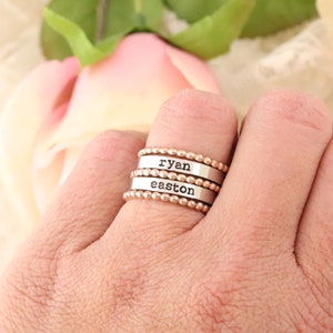 Stackable Ring Personalized Ring Mothers Rings Hand Stamped Ring Personalized rings Stacking Ring Name Ring Engraved Rings image 10