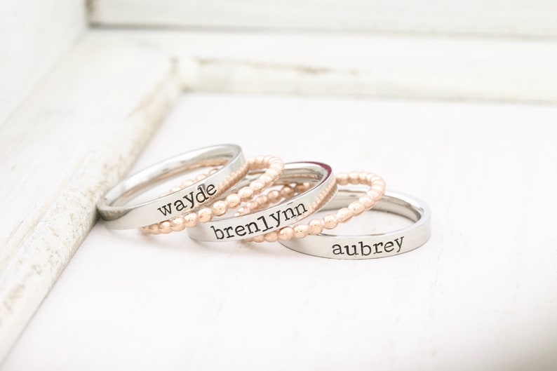 Stackable Ring Personalized Ring Mothers Rings Hand Stamped Ring Personalized rings Stacking Ring Name Ring Engraved Rings image 9