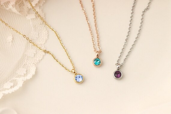 Tiny Birthstone Necklace Solitare Birthstone Necklace Dainty