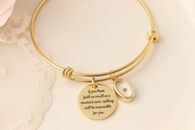 Mustard Seed Bracelet - Inspirational Christian Gift - Matthew 17:20 Necklace - Faith as small as a mustard seed - Mustard Seed Charm 