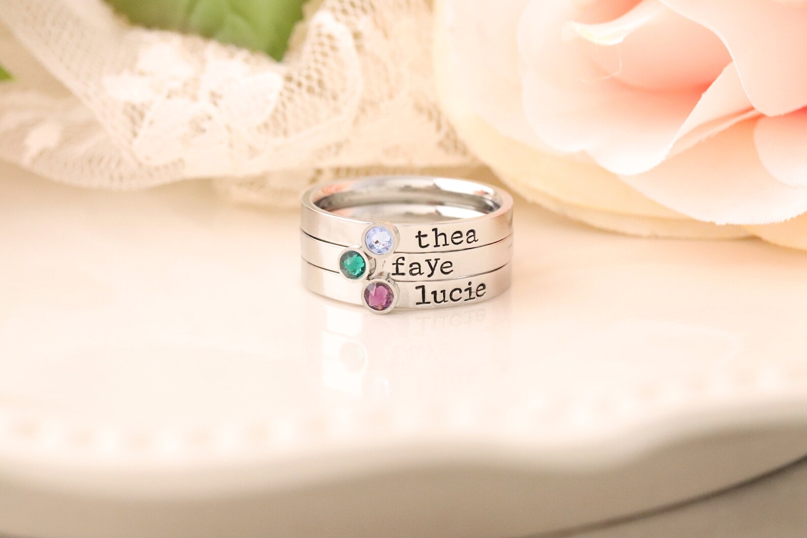 Stackable Mothers Rings Examples Stackable Mothers Ring Name Birthstone Ring Ring With | Etsy