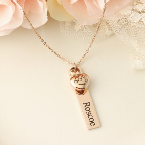 Collier urne en or rose avec empreinte de pattes - Collier commémoratif pour animal de compagnie - Bijoux urne pour animal de compagnie - Collier urne pour chien - Collier commémoratif pour chien avec urne