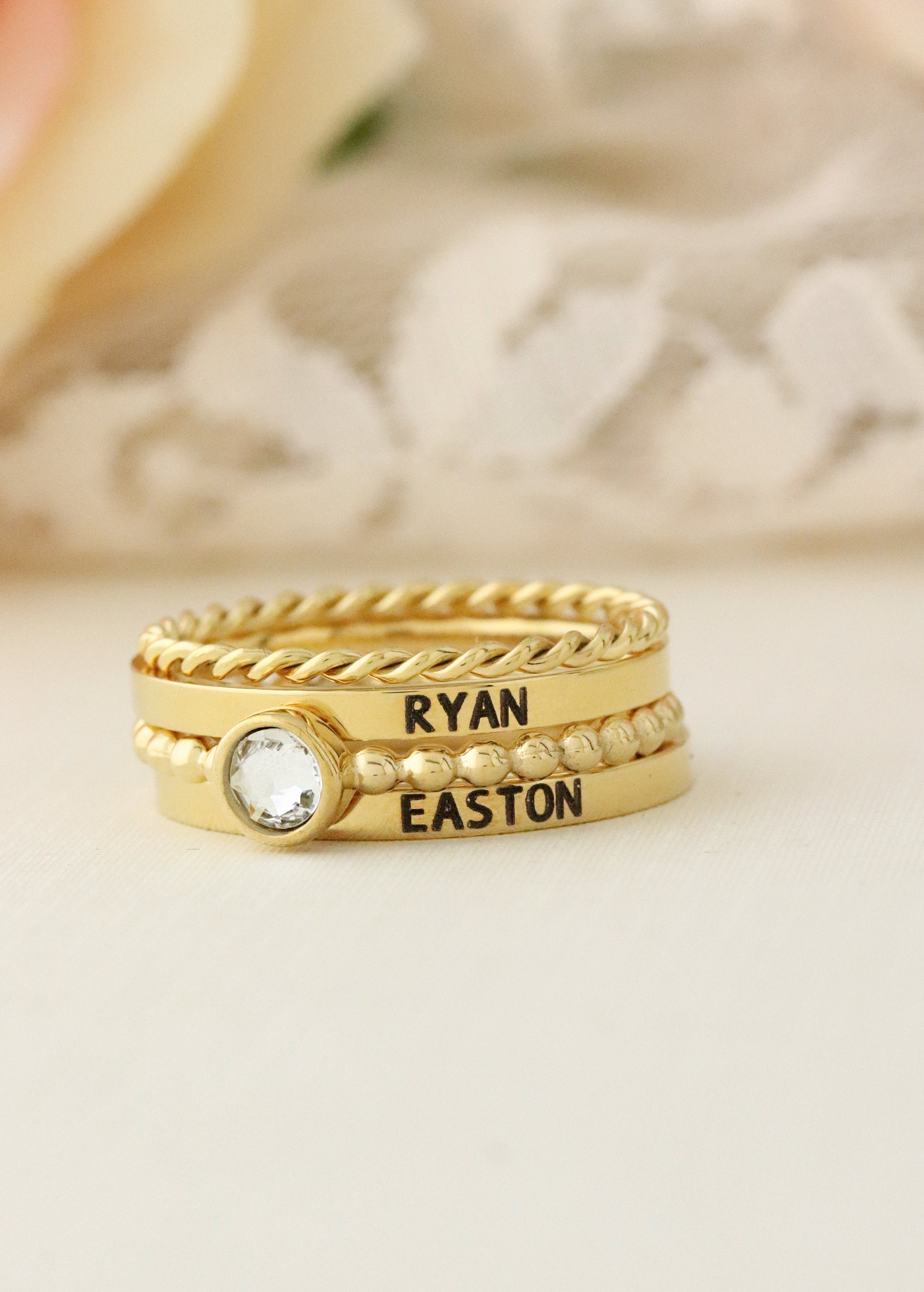 Gold Personalized Ring Stack Stacking Ring Set Stackable Etsy